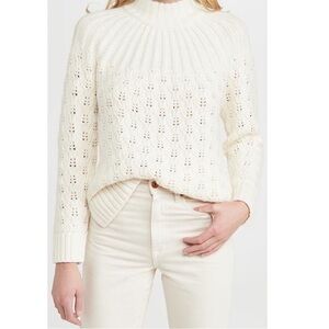 Madewell Pointelle Stitch-Mix Mockneck Sweater Size XSmall cream white‎